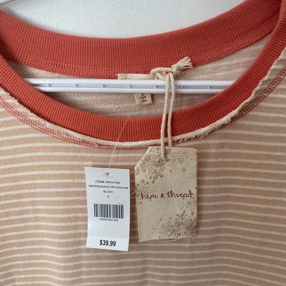 Hem & Thread Coral and Beige Striped Top - Picture 2 of 3